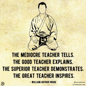 The mediocre teacher tells. The good teacher explains. The superior teacher demonstrates. The great teacher inspires. - William Arthur Ward